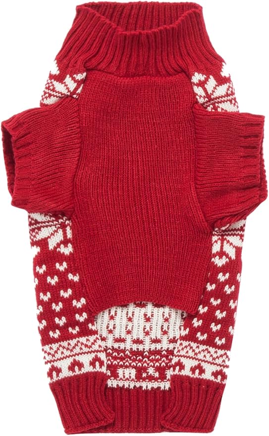 Lanyarco Red Christmas Dog Sweater Holiday Festive Reindeer Clothes Outfit Sweaters for Small Dogs, Small (S) Size 12"