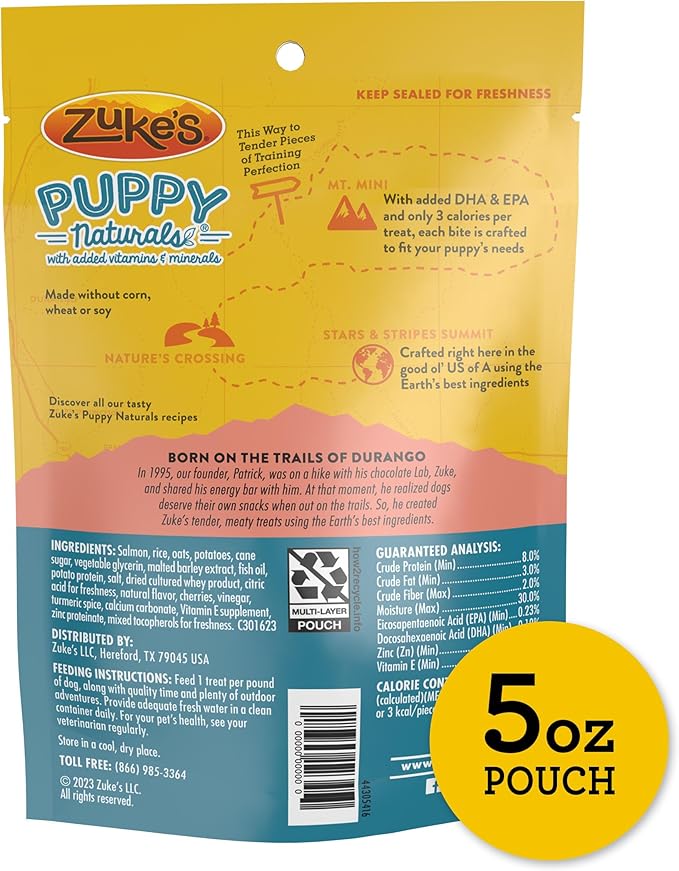 Zuke's Puppy Naturals Bag of Soft Puppy Treats for Training, Natural Dog Treats Bites with Salmon Recipe, 5 oz.,