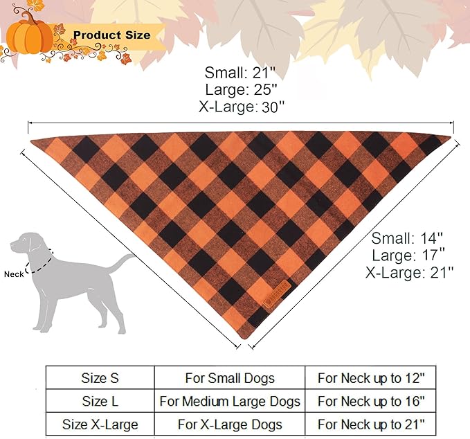 ADOGGYGO 4 Pack Plaid Dog Bandana for Fall Halloween Thanksgiving Christmas, Red Green Orange Plaid Pet Scarf Plaid Holiday Bandanas for Extra Large Dogs Pets (X-Large)