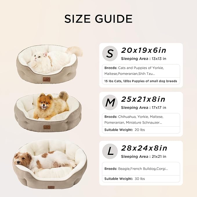 Bedsure Dog Beds for Small Dogs - Round Cat Beds for Indoor Cats, Washable Pet Bed for Puppy and Kitten with Slip-Resistant Bottom, 20 Inches, Camel