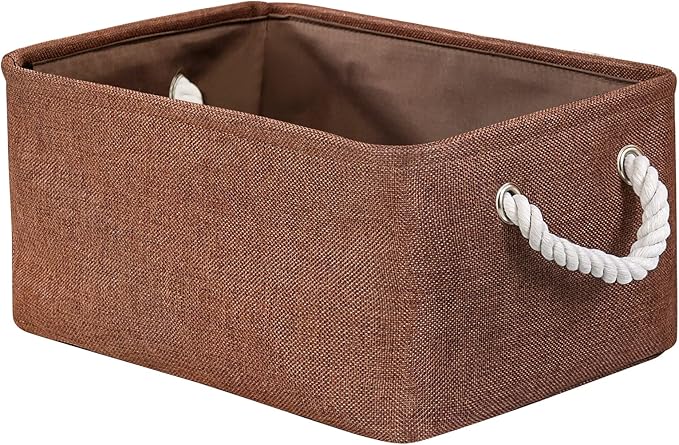 TheWarmHome Fabric Storage Basket for Home, Shelf, Closet - Canvas Bin for Dog Toys and Baby Items (Brown, 1 Pack, 13.8L9.8W6.7H)