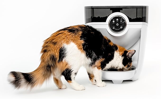 Feeder-Robot by Whisker, White with Smoke-Grey Hopper; Smart, Automatic Pet Feeder, Feed Your Cat or Dog from Anywhere, Designed & Assembled in USA