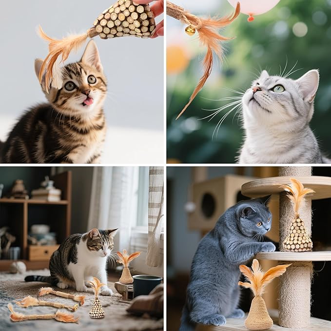 Silvervine Feather Toy - Natural Silver Vines Cat for Dental Health & Teething, Silvervine Stick for Hairball Control, Kick Stick,Cat Chew Sticks for Indoor