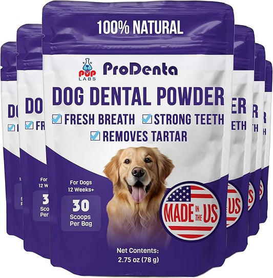 ProDenta, Tartar Remover for Dogs and Dog Bad Breath Eliminator, Natural Powder for Plaque and Gum Support, Made in USA, 6-Pack (180 Scoops)