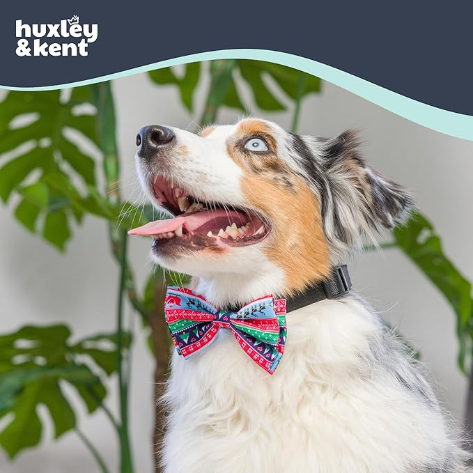 Huxley & Kent Pet Bow Tie for Dogs & Cats - Holiday Adjustable Hook & Loop Collar Accessory - Cute & Comfortable for Holidays & Celebrations - Ugly Sweater, Large