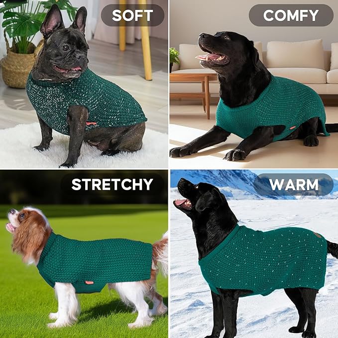 KYEESE Dog Christmas Sweater with Leash Hole for Small Dogs Male Warm Pullover with Reflective Thread Soft Knitwear Boy Dog Clothes Cozy Lightweight Thick Sweater Pet Indoor Outdoor Wear,Green,X-Small