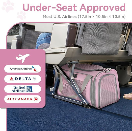 Airline Approved Cat Carrier 17.5×10.5×10.5 in, Escape-Proof Design with Locking Zippers & Safety Leash, Easy-Access 3-Way Entry, Washable Mat, Gift-Ready Holiday Choice for Cats up to 12 lb