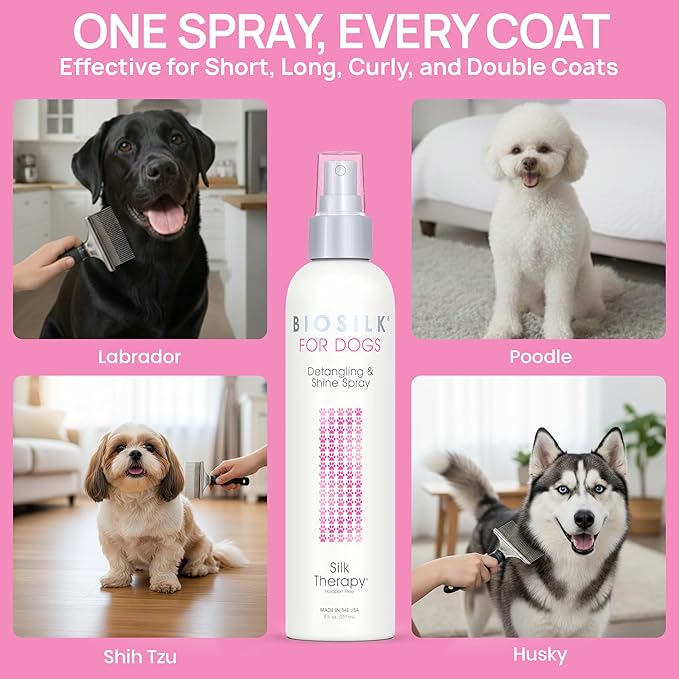 BioSilk Therapy Detangling Plus Shine Protecting Mist for Dogs | Best Detangling Spray For All Dogs and Puppies