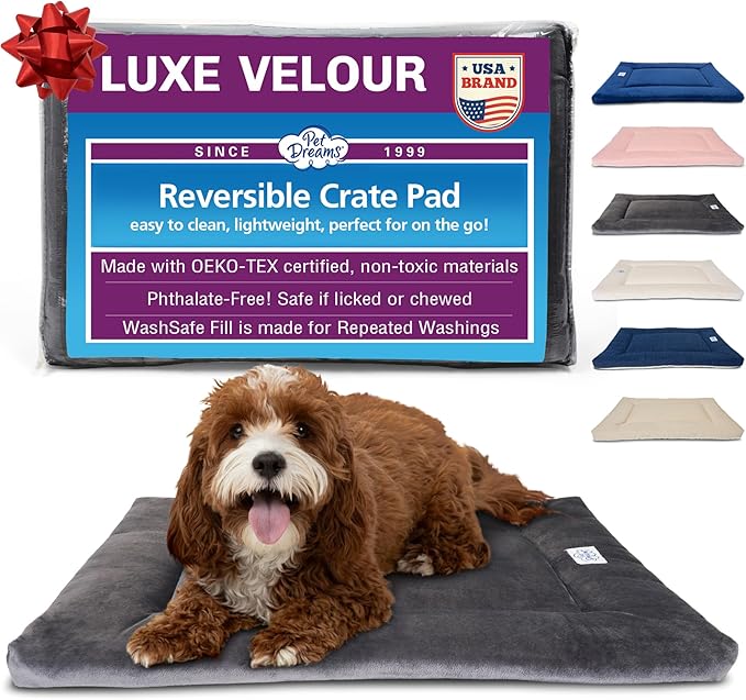 Pet Dreams Dog Crate Pad - Washable Kennel Mat, Crate Pads for Dog Cages, Non-Toxic, Flat Indoor Cat Bed, Fits iCrate 18, 24, 30, 36, 42, 48 Inches (Grey, XX Large, 48")