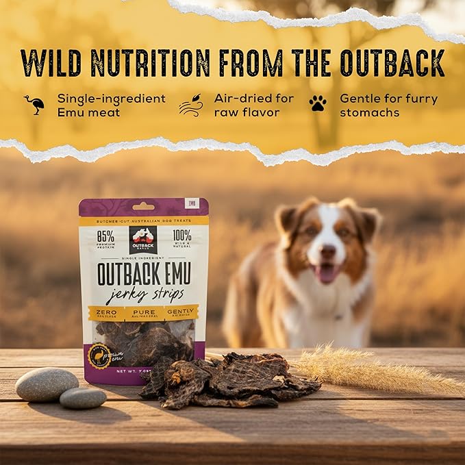 | Emu Dog Treats Jerky Strips | Single Ingredient Air Dried Natural Jerky Treats (7.05 oz)