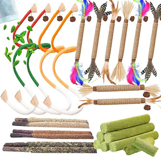 Cat Toys 24Pack Cat Grass Treat Catnip Toy with Silvervine for Indoor Kitten Toys Wood Cat Chew Rope Kitten Grass Stick for Teeth Cleaning Cat Snack for Kitty Cat Nip Dental Care Cat Self Play
