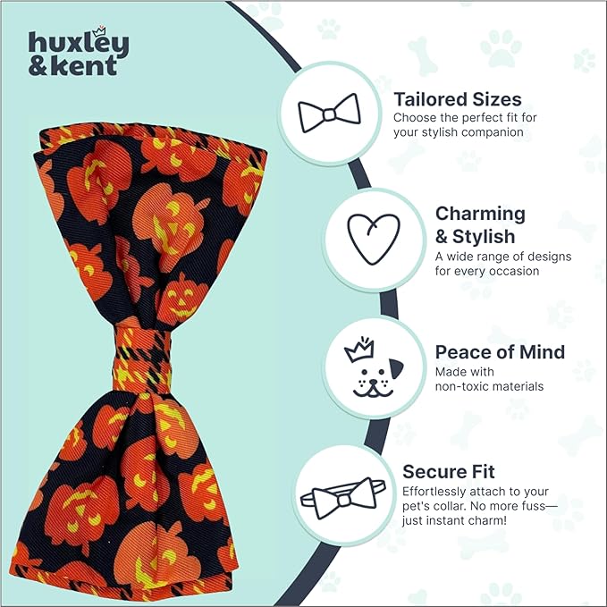 Huxley & Kent Pet Bow Tie for Dogs & Cats - Halloween Adjustable Hook & Loop Collar Accessory - Cute & Comfortable for Holidays & Celebrations - Plaid-O-Lantern, Extra-Large