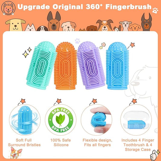 Dog Toothbrush Finger Toothbrush Dogs Tooth Brushing Kit 4Pack Dogs Finger Toothbrushes for Dog Teeth Cleaning& Dental Care Doges Tooth Brush Pet Toothbrush