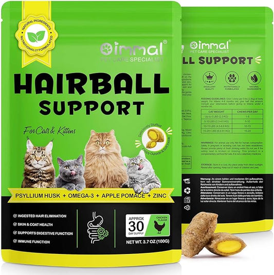 Hairball Treatment for Cats, Cat Treats Hairball Remedy Crunchy & Creamy Chews Supports Skin & Coat, Vitamins for Digestion, Chicken (30-Day Supply)-2PCS