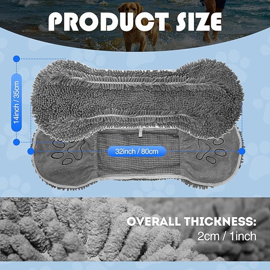 Super Absorbent Dog Towel with Hand Pockets - Fast Drying Microfiber Pet Towel for Bath, Beach & Rain, Machine Washable, 32x14 Inches, Grey