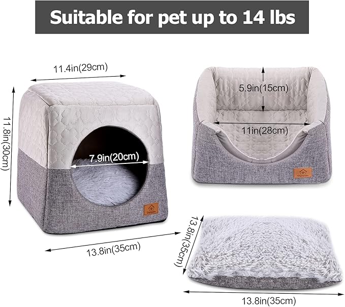 Ownpets Cat Bed for Indoor Cats, 3-in-1 Foldable Cat Cave Bed Cat Houses with Removable Washable Cushion Soft and Self Warming Cat Tent for Small Pets & Small Dogs(Grey)