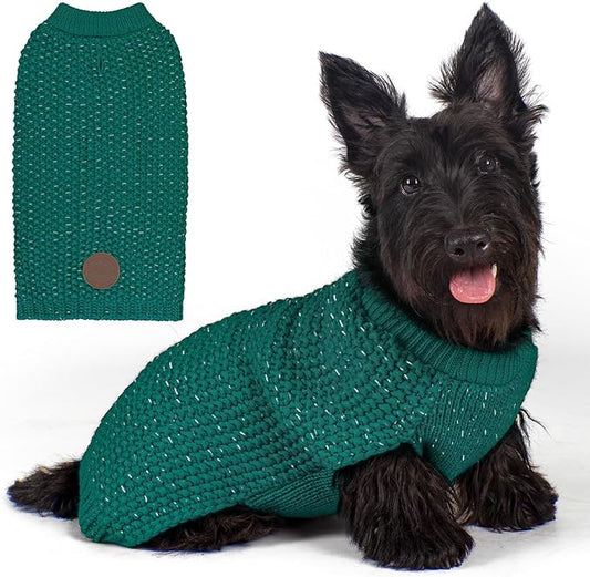 KYEESE Dog Christmas Sweater with Leash Hole for Small Dogs Male Warm Pullover with Reflective Yarn Soft Knit Pullover Boy Dog Coats Cozy Lightweight Thick Sweater Pet Indoor Outdoor Wear,Green,Small