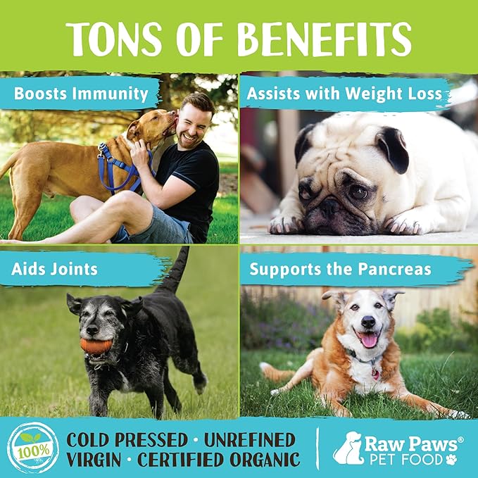 Raw Paws Organic Virgin Coconut Oil for Dogs & Cats, 8-oz - Supports Immune System, Digestion, Oral Health, Thyroid - All Natural Allergy Relief for Dogs - Hairball Relief