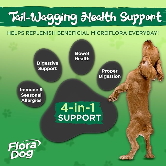 Vital Planet - Flora Dog Probiotic Powder Supplement with 20 Billion Cultures and 10 Strains, High Potency Immune and Digestive Support Probiotics for Dogs, 7.84 oz., 222 Grams, 60 Servings