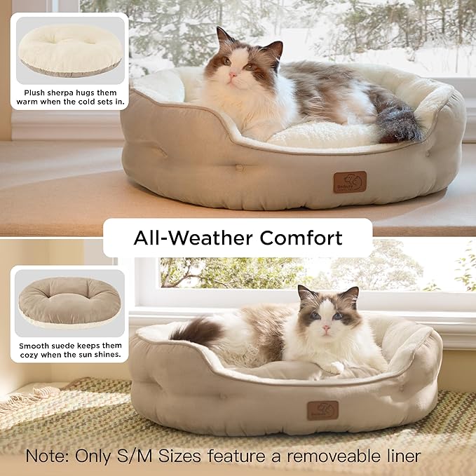 Bedsure Dog Beds for Small Dogs - Round Cat Beds for Indoor Cats, Washable Pet Bed for Puppy and Kitten with Slip-Resistant Bottom, 20 Inches, Camel
