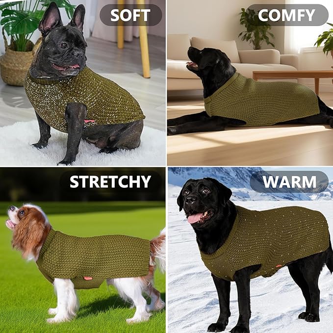 KYEESE Dog Sweater with Leash Hole for Small Dogs Male Warm Pullover with Reflective Yarn Soft Knit Pullover Boy Dog Coats Cozy Lightweight Thick Sweater Pet Indoor Outdoor Wear,Brown,Small