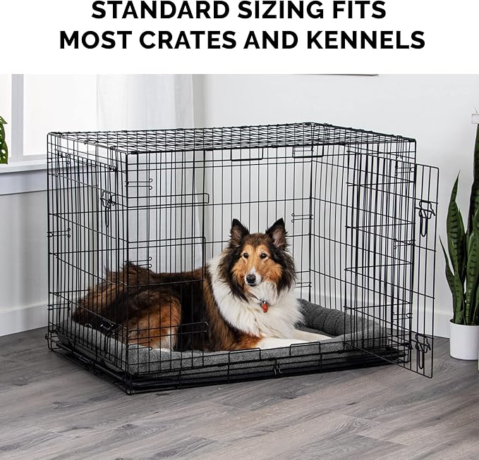 Furhaven Dog Bed for Medium/Small Dogs & Indoor Cats, 100% Washable, Sized to Fit Crates - Sherpa Fleece Bolster Crate Pad - Gray, Medium