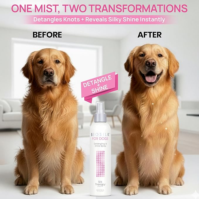 BioSilk Silk Therapy Detangling Plus Shine Protecting Mist for Dogs | Best Detangling Spray for All Dogs & Puppies for Shiny Coats and Dematting | 8 Oz - Pack of 6