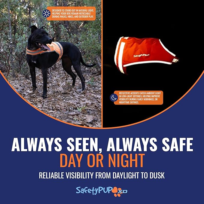 Blaze Orange Dog Vest, Lite Edition. High Visibility Dog Reflective Jacket with Mid Back Coverage. Ideal Hunting Vest, Reflective Gear for Small, Medium, and Large Breeds Helping to Keep Your PUP Safe