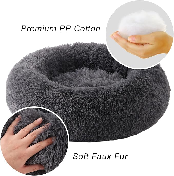 Small Round Dog Bed, Cat Beds for Indoor Cats, Calming Anti-Anxiety Donut Bed for Puppy and Kitten, Washable Round Fluffy Pet Bed for Small Dogs and Cats(Fits up to 15 lbs Pets)