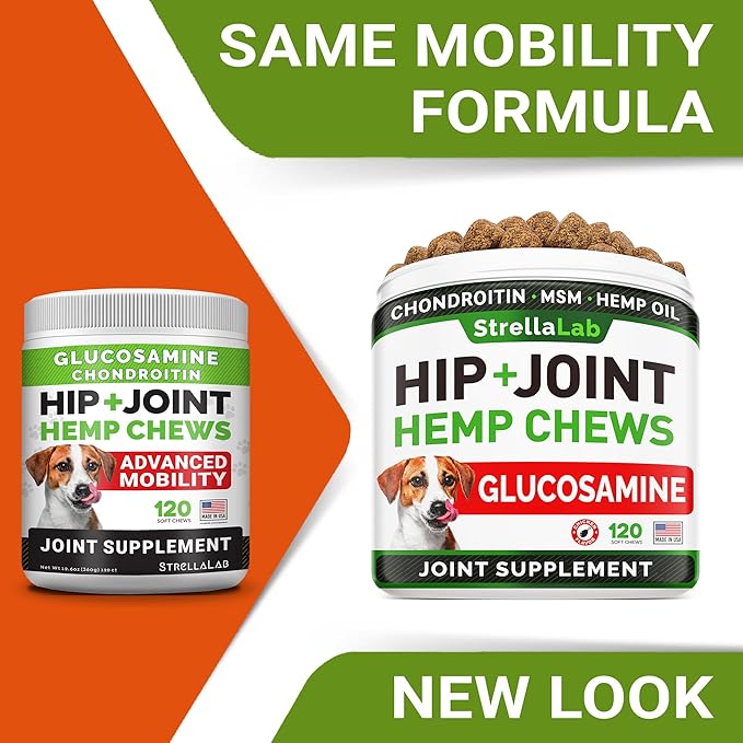 Advanced Hemp + Glucosamine Dog Joint Supplement - Hip Joint Pain Relief - Mobility Chews for Dogs - Chondroitin, MSM, Omega - Made in USA - Lamb Flavor - 120 Hemp Treats