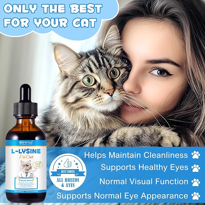Specifically Formulated L-Lysine for Cats & Kittens, Immune, Respiratory & Sneezing, Runny Nose, Eye Function, Liquid Cat Supplement with Astragalus, Atractylodes, Dangshen & Vitamins A, B1, B2, B6