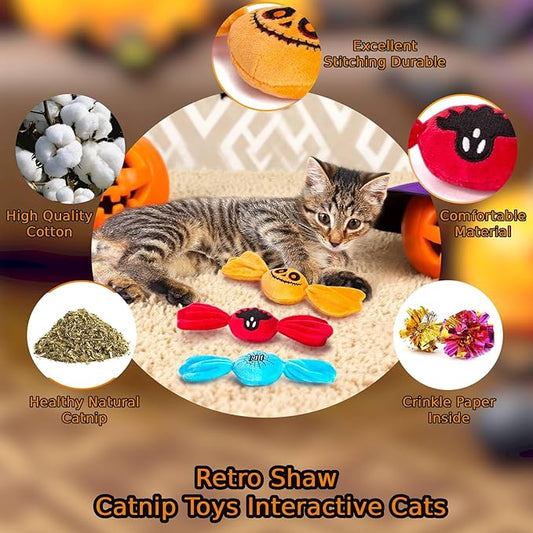 Retro Shaw Christmas Cat Toys,Kitty Xmas Bundle Candy Catnip Toys with Crinkle Sound Inside,3PCS Sweet Treats Cat Toy, Trick or Treat for Kitten Toys,Interactive Indoor Kitty Kicker for All Breeds