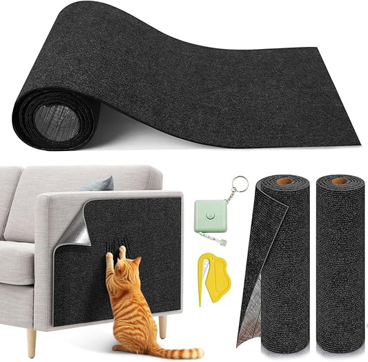 MIAOKE 2 Pcs 40 × 16 in Cat Scratch Furniture Protector with Cutter Slider and Measuring Tape, Trimmable Self-Adhesive Cat Scratch Carpet, Suitable for DIY Cat Tree Stands, Sofas,Cat Tower