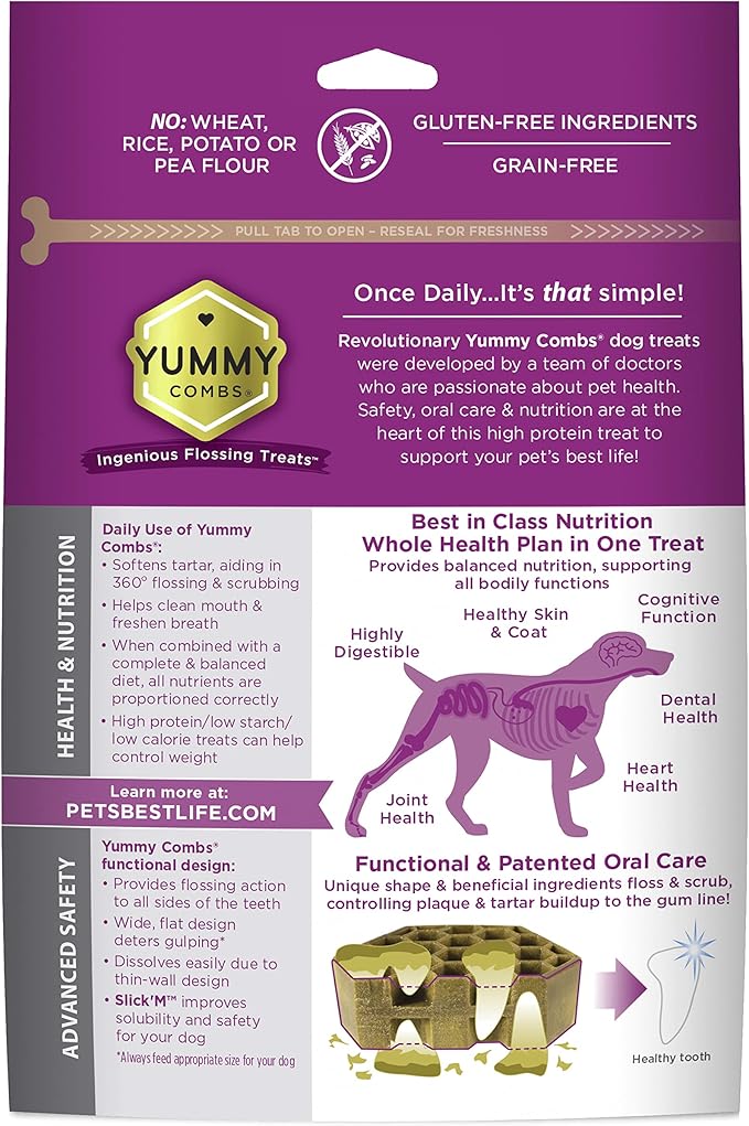 Yummy Combs Dog Dental Treats – Vet VOHC Approved – Delicious Chicken Protein – Removes Tartar with Cleaning Comb Shape – Dental Dog Treats for Large Dogs (12oz, 9 Count)