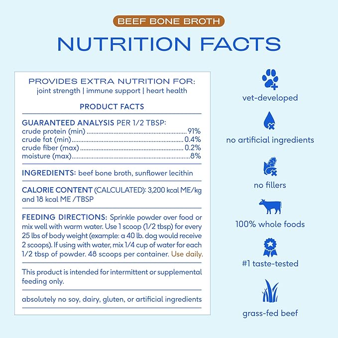 Native Pet Bone Broth for Dogs and Cats - Made with Real Beef Bone Broth, Dog Food Toppers for Picky Eaters- Provides Extra Hydration & Nutrition for Joint Strength, Immunity & Heart Health-192 Scoops