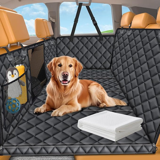 URPOWER Back Seat Extender for Dogs - Hard Bottom Dog Car Seat Cover with 1PC Leak-Proof Pee Pad, Dog Hammock for Car, SUV, and Truck, Pet Rear Seat Protector Dogs Travel Bed with Mesh Window