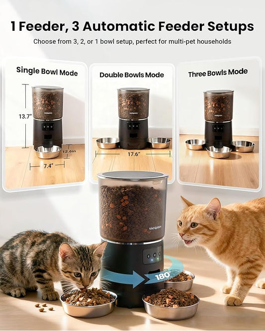Automatic Cat Feeder for 3 Cats, 6L/25 Cup Cat Food Dispenser with Strong Anti-Jam System, Dual-Effect Desiccant, Smart WiFi App Control Pet Feeder, Automatic Dog Feeder, Gifts for Christmas
