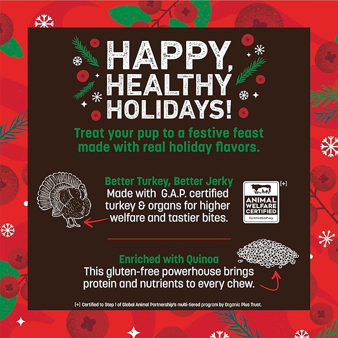 Earth Animal Wisdom Air Dried Jerky - Seasonal Holiday Feast Premium Natural Jerky Strips Dog Treats - 3 Pack 4 oz Bag