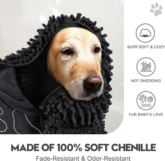 Newwiee 4 Pcs Large Dog Shammy Towel for Drying 32 x 14 in Microfiber Absorbent, Quick Drying Dog Bath Towel with Hand Pocket, Machine Washable for Pet Puppy Cleaning Shower Supplies(Black)