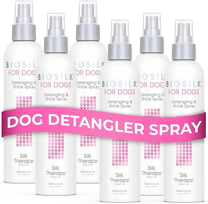 BioSilk Silk Therapy Detangling Plus Shine Protecting Mist for Dogs | Best Detangling Spray for All Dogs & Puppies for Shiny Coats and Dematting | 8 Oz - Pack of 6