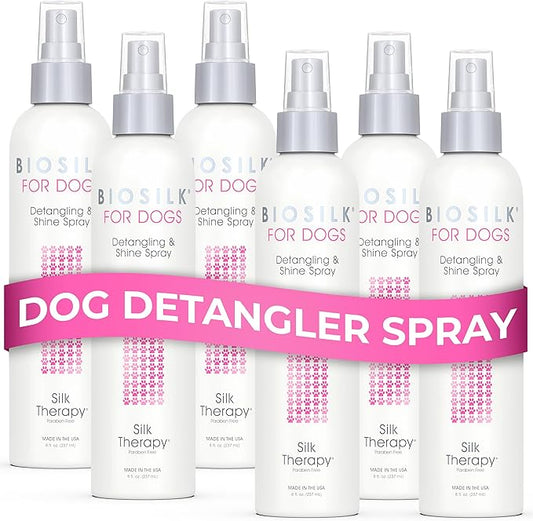 BioSilk Silk Therapy Detangling Plus Shine Protecting Mist for Dogs | Best Detangling Spray for All Dogs & Puppies for Shiny Coats and Dematting | 8 Oz - Pack of 6