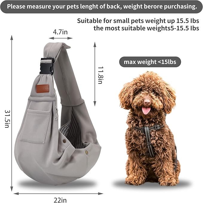 Small Pet Carrier Pouch Sling for Daily with Adjustable Strap Pocket Safety Buckle for Puppy Dog Papoose and Cat Kitten Grey
