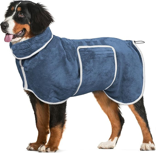 Dog Bathrobe Towel Drying Coat - Super Absorbent Dog Towels Bath Robe for Drying Dogs Large, Soft Adjustable Collar & Belly Strap Fast Drying Coat Pet Dog Cat Bath Robe Towel (Blue, Small)