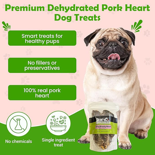 Acky Breaky Heart Dog & Cat Treats – 100% Single-Ingredient with Protein Natural Chews & Gluten-Free – Dehydrated Pork Heart - Prepared for Maximum Flavor – Ideal for All Breeds & Ages