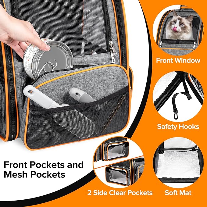 Discala Cat Backpack Carrier for Medium Small Dog Cat up to 20lbs, Pet Carrier Backpack, Ventilated Mesh Soft Sided Dog Backpack Carrier for Travel, Hiking, Outdoor Use - Grey