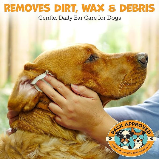Ear Wipes for Dogs with Aloe Vera & Eucalyptus - Gentle Ear Cleaner for Dogs to Help Remove Wax and Odor - Convenient and Mess-Free Cleaning Pads for Dirty, Itchy Ears - 100 Wipes