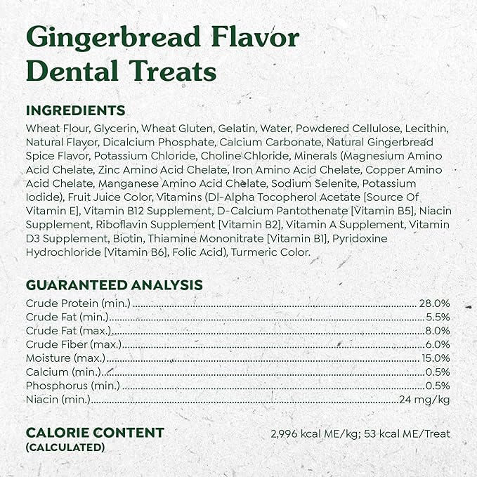Greenies Gingerbread Flavor Petite Size, Veterinarian-Recommended for Dental Care, Dog Treat Chews, Great Holiday Dog Stocking Stuffers, Limited Edition, 6 oz., Pouch (10 Treats)