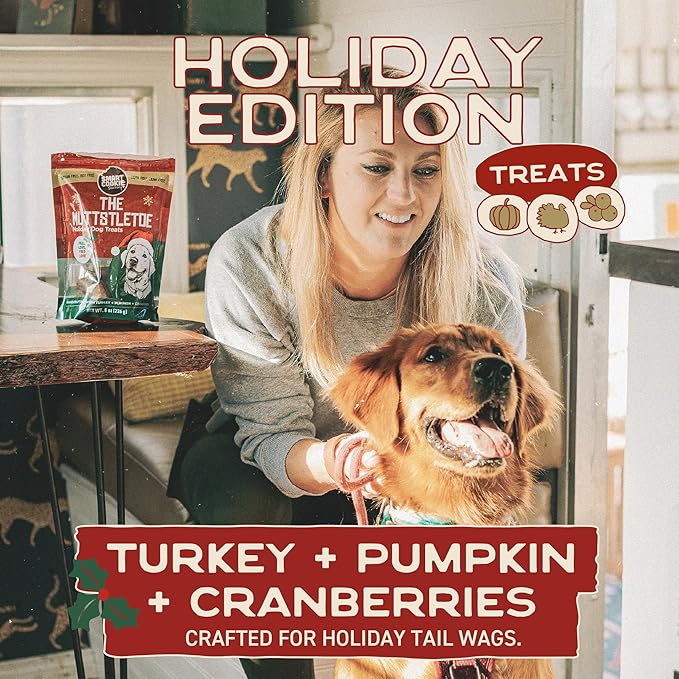Smart Cookie Muttstletoe Holiday Dog Treats - Turkey, Pumpkin and Cranberry Christmas Dog Treats - Healthy, All Natural, Grain Free, Human-Grade - Made in USA - 8oz