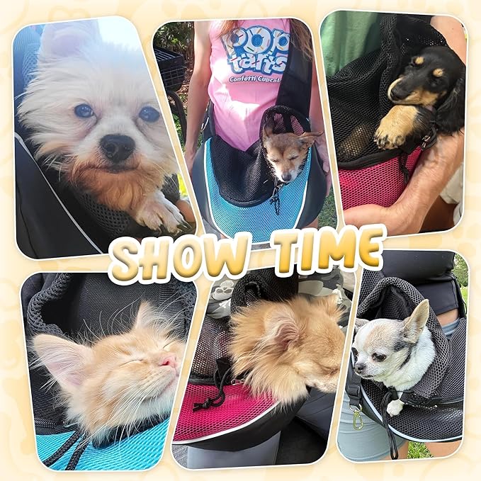 Dog Sling for Small Dogs & Cats Up to 10 lbs with Detachable Hard Bottom Breathable Mesh, Adjustable Strap & Large Pocket - Hands-Free Pet Carrier for Travel Walking Hiking (Black Size S)