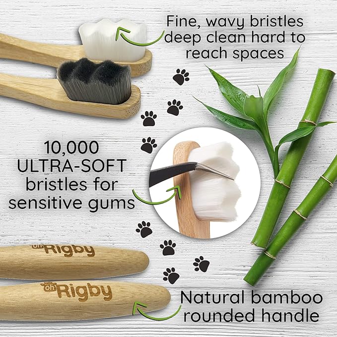 Dog Toothbrush- 10,000 Ultra-Soft Bristles for Sensitive Pet Teeth & Gums- Natural Bamboo Toothbrush for Comfortable, Gentle Deep Cleaning
